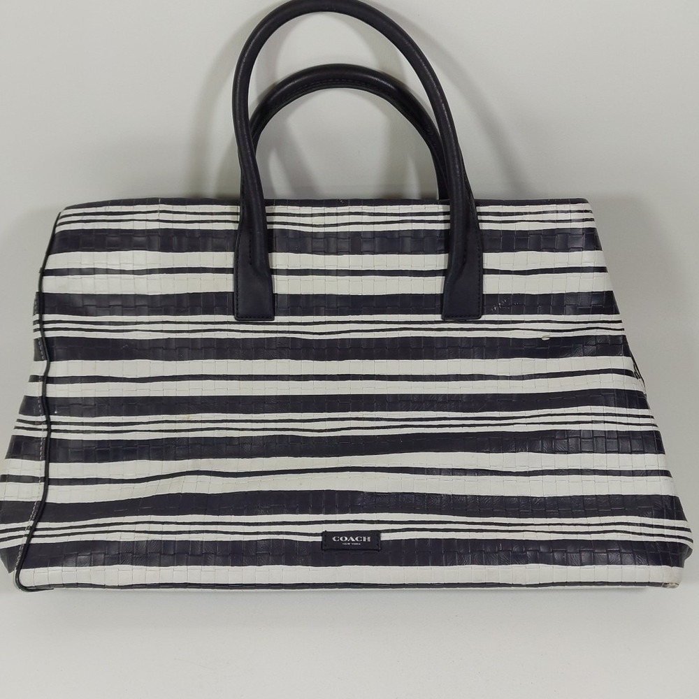 COACH BLEECKER EMBOSSED LEATHER LARGE STUDIO TOTE F31081 BLUE/WHITE PURSE - Picture 1 of 16